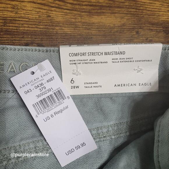 American Eagle Mom Jeans 6 Straight Sage Green Comfort Stretch Waistband NWT - Picture 4 of 13
